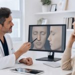Plastic surgeon consulting a patient before rhinoplasty surgery